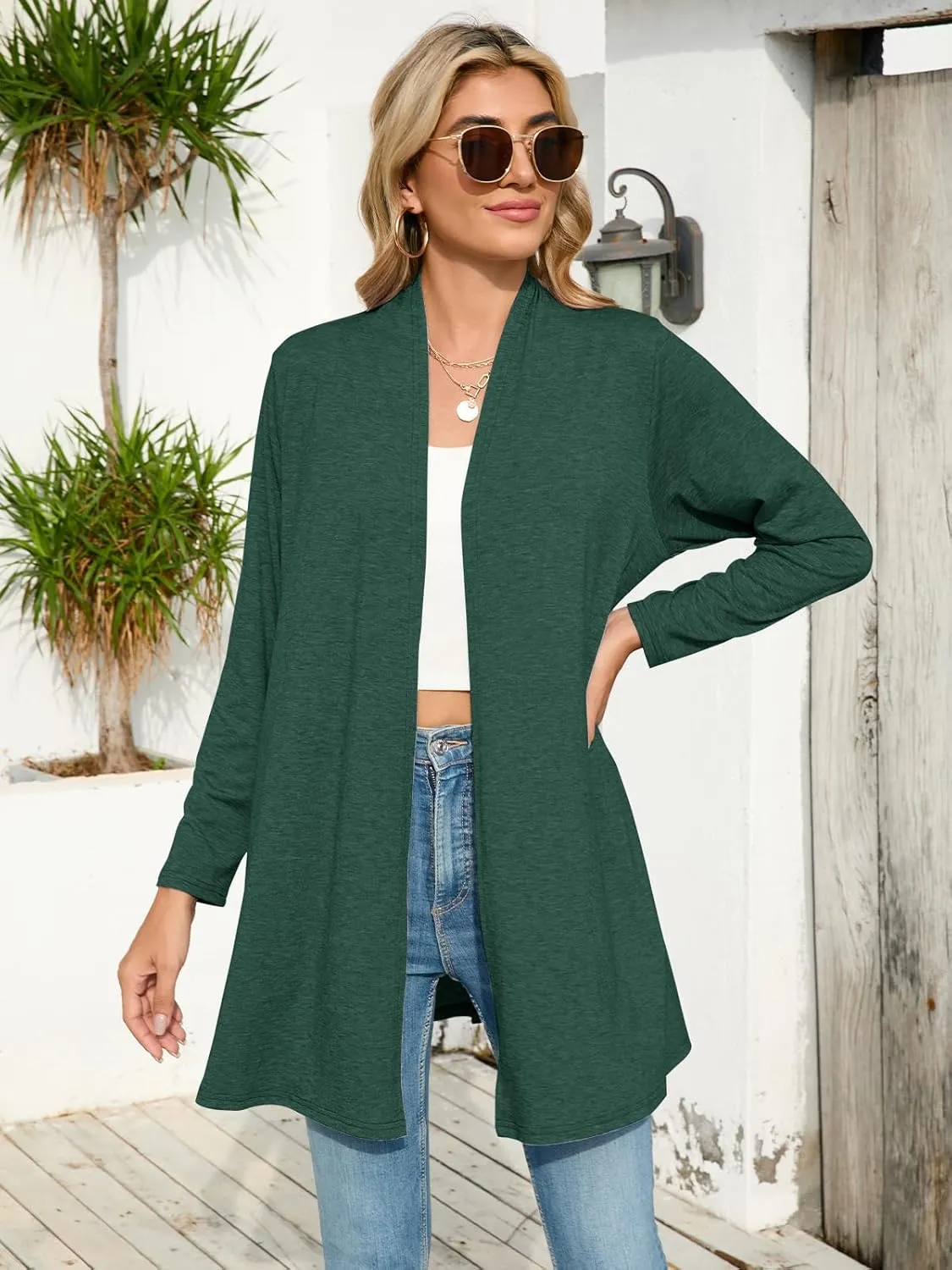 JollieLovin Women's Plus Size Long Sleeve Lightweight Cardigans Open Front Casual Soft Drape Fall Dusters
