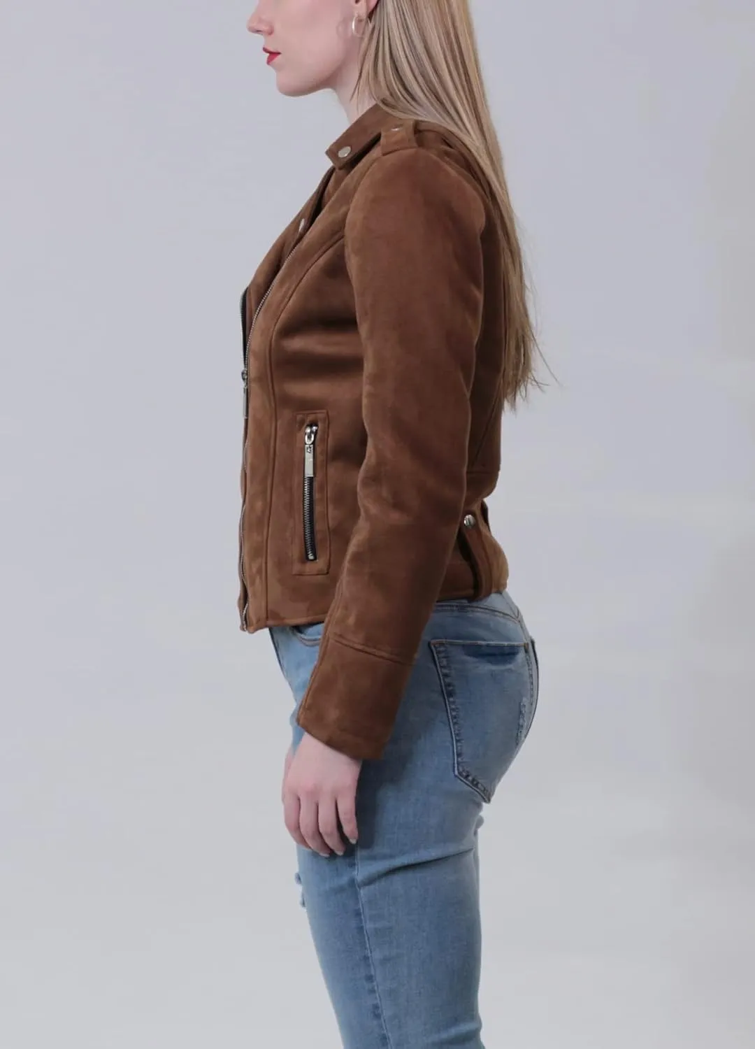 JOUJOU Women's Faux Suede Moto Jacket, Comfortable & Stylish, Trendy Coat