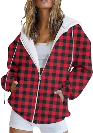 KBLK-JAY Women's Oversized Hoodies Sweatshirts Casual Drawstring Zip Up Teen Girl Fall Jackets Y2K Clothes with Pockets