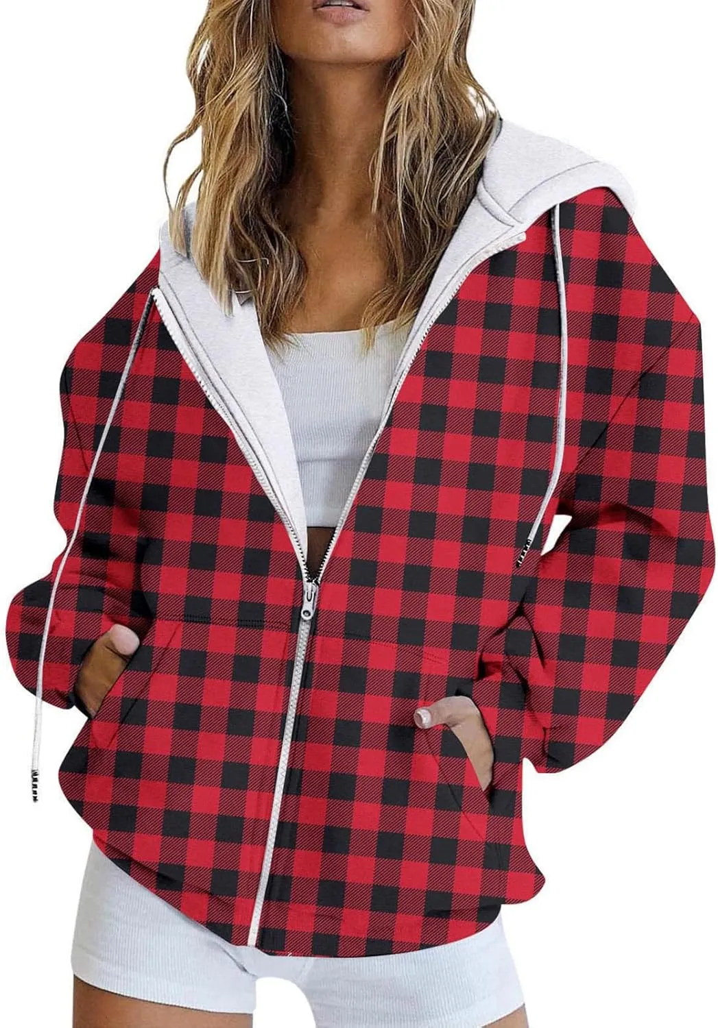 KBLK-JAY Women's Oversized Hoodies Sweatshirts Casual Drawstring Zip Up Teen Girl Fall Jackets Y2K Clothes with Pockets