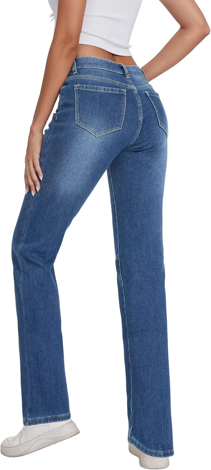 KDF Women's Fleece Lined Jeans Women High Waisted Straight Leg Jeans Winter Fleece Lined Jean Pants