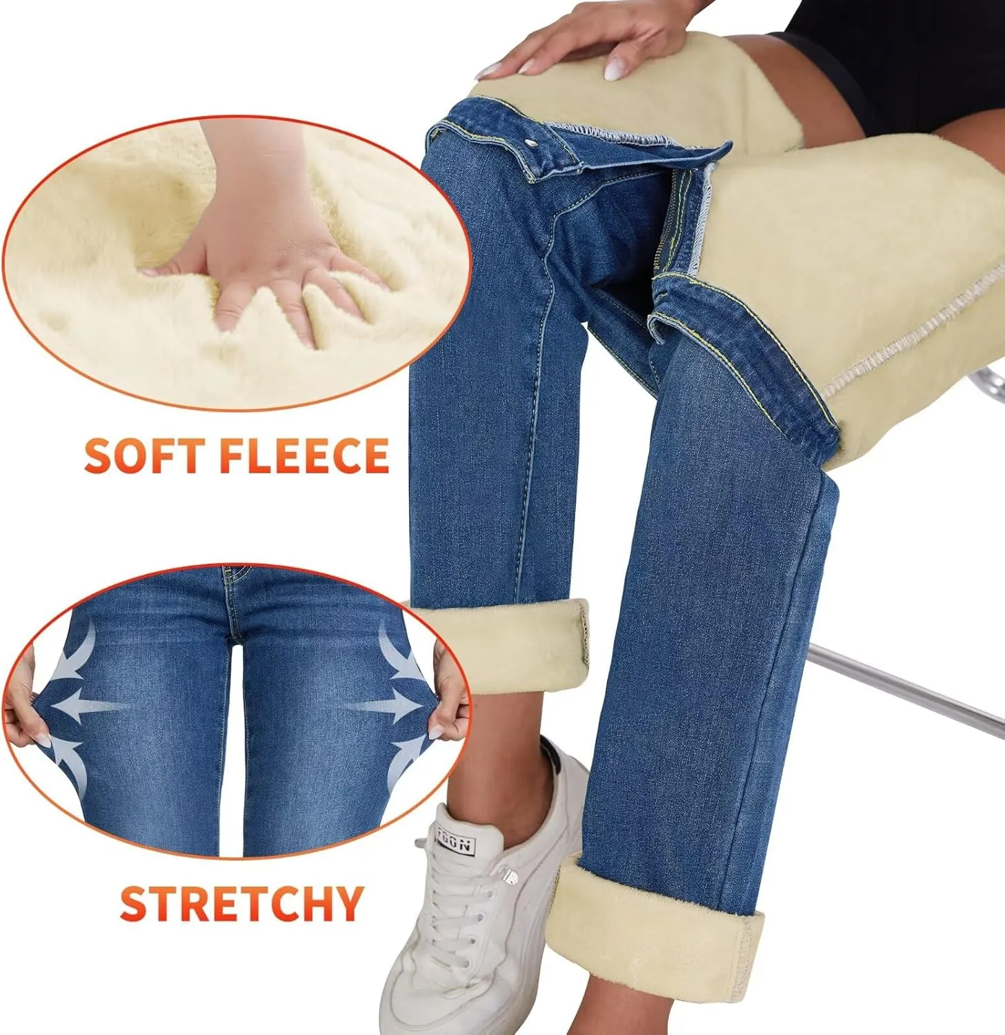 KDF Women's Fleece Lined Jeans Women High Waisted Straight Leg Jeans Winter Fleece Lined Jean Pants