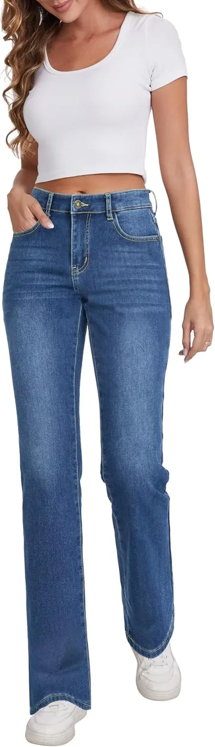 KDF Women's Fleece Lined Jeans Women High Waisted Straight Leg Jeans Winter Fleece Lined Jean Pants