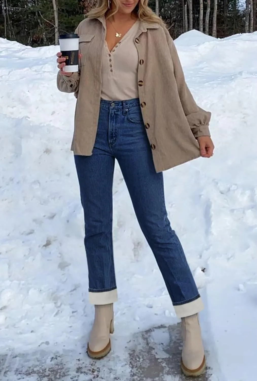 KDF Women's Fleece Lined Jeans Women Straight Leg Winter Fleece Lined Pants High Waist Lined Jeans Heated Denim Pants
