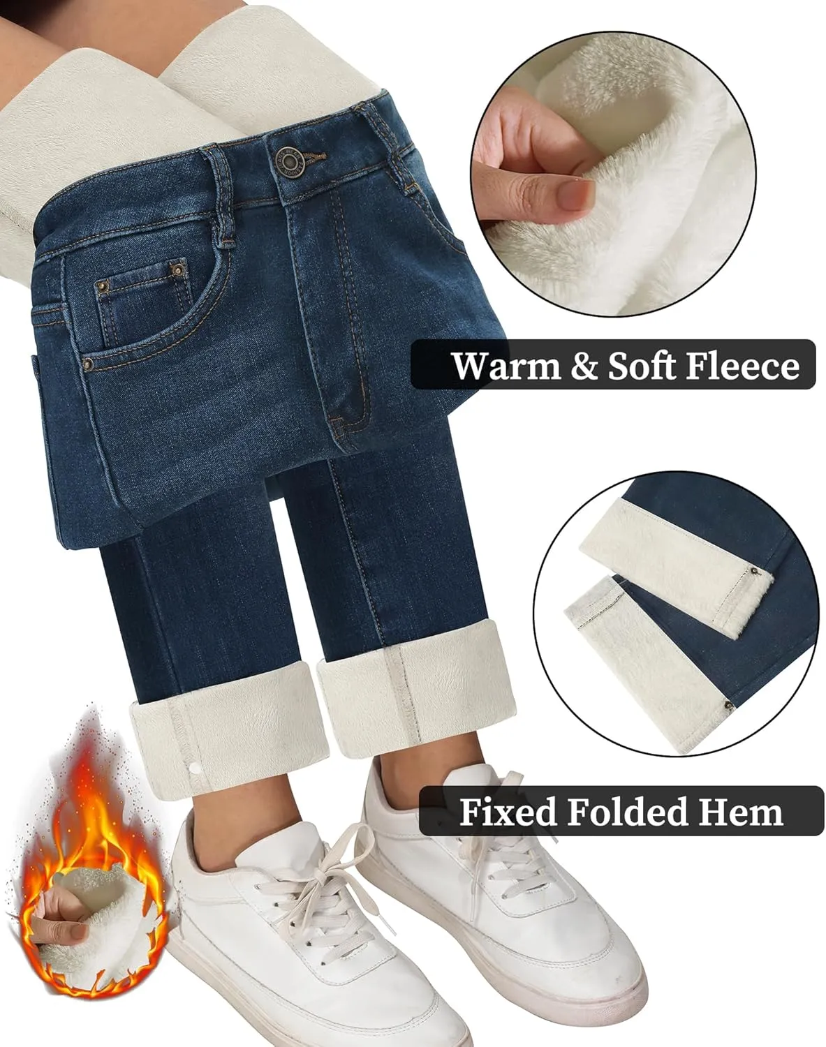 KDF Women's Fleece Lined Jeans Women Straight Leg Winter Fleece Lined Pants High Waist Lined Jeans Heated Denim Pants