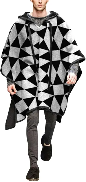 Kingspinner Men's Steampunk Gothic Hooded Fashion Poncho Comfortable Home Clothes House Coat Men Wool Alpaca Poncho Hooded