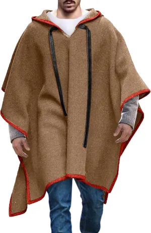 Kingspinner Men's Steampunk Gothic Hooded Fashion Poncho Comfortable Home Clothes House Coat Men Wool Alpaca Poncho Hooded