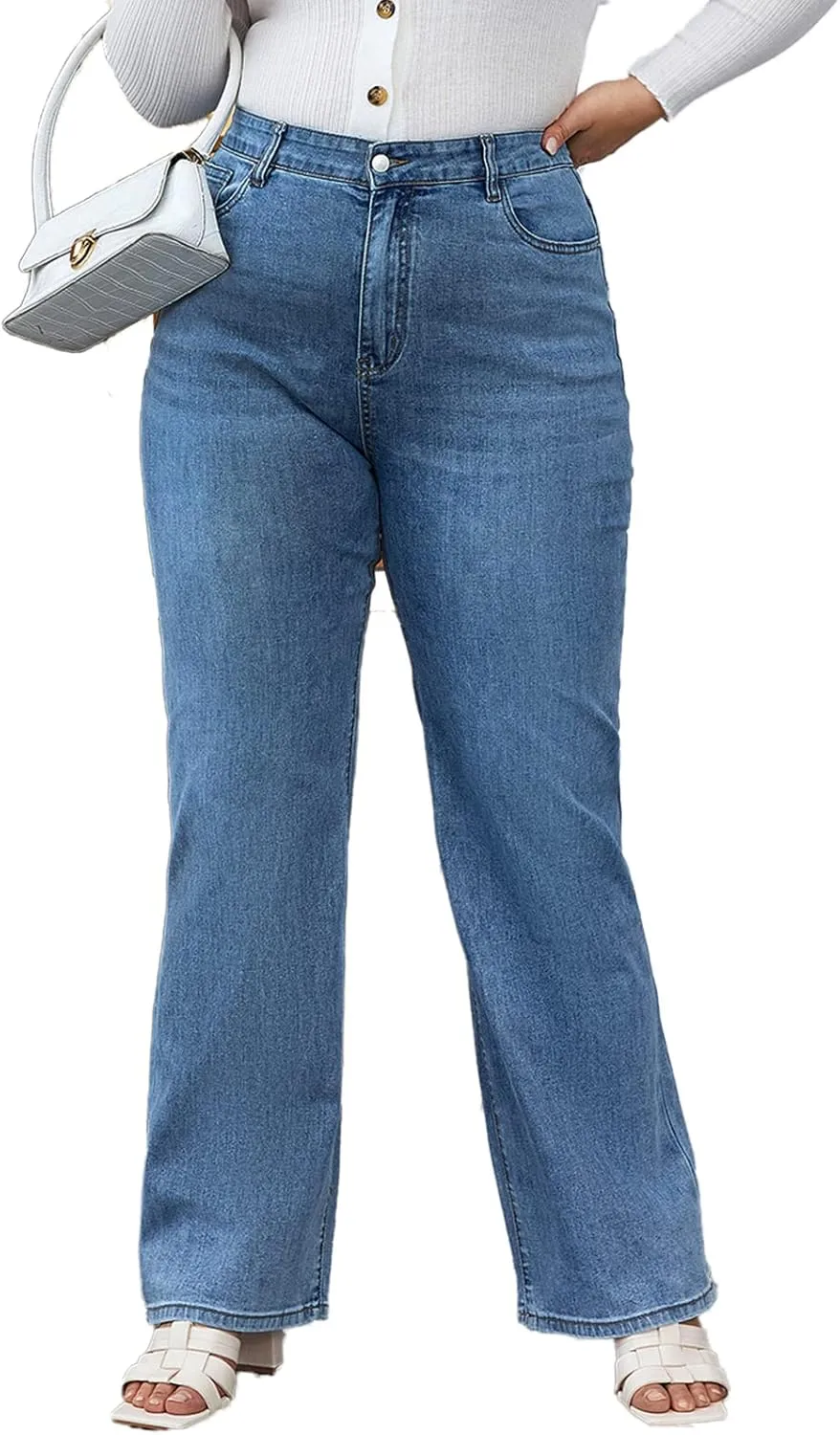 KISSPLUS Plus Size Baggy Jeans for Women High Waist Loose Women Jeans Curvy Stretchy Denim Pants for Women