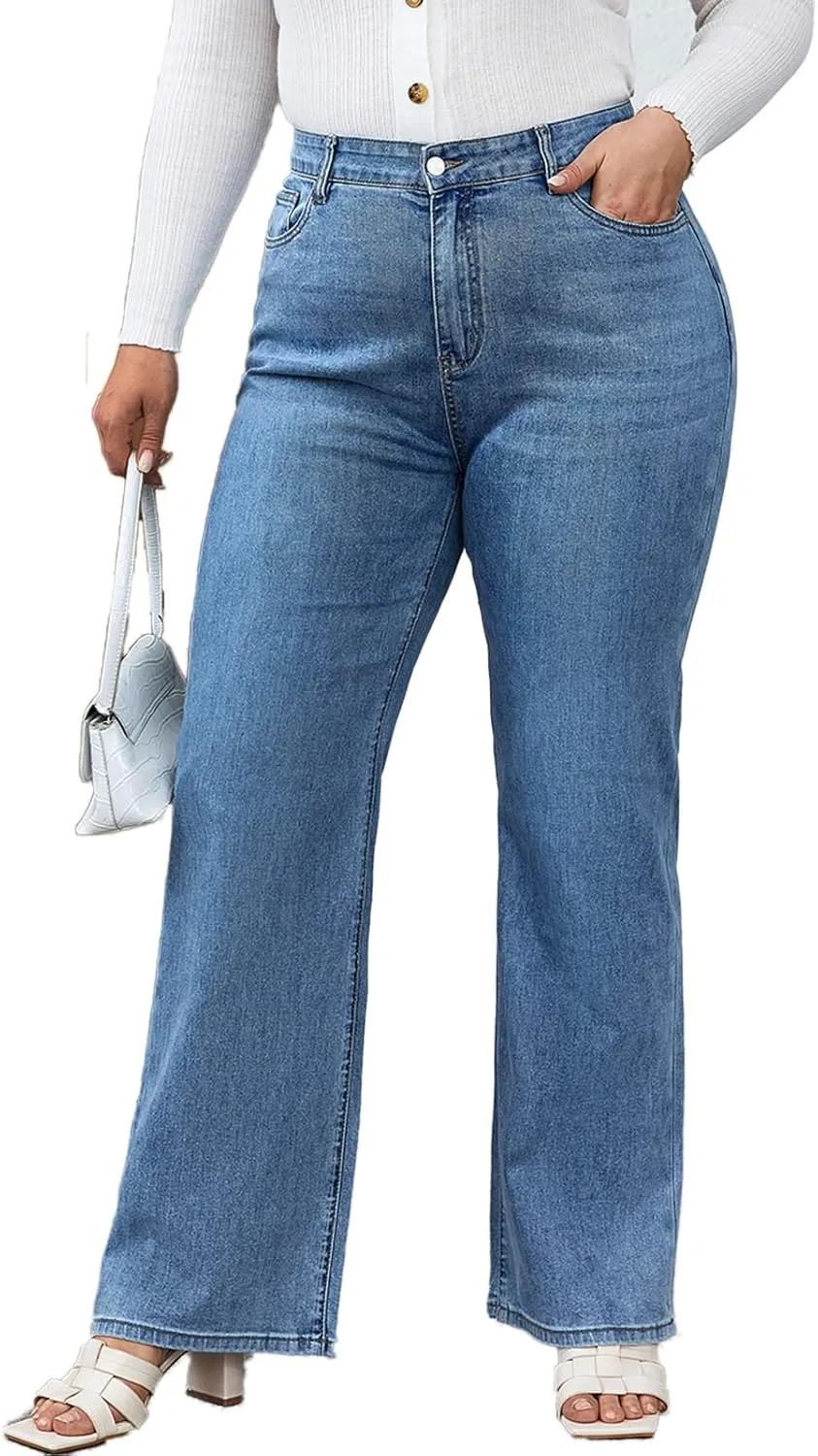 KISSPLUS Plus Size Baggy Jeans for Women High Waist Loose Women Jeans Curvy Stretchy Denim Pants for Women