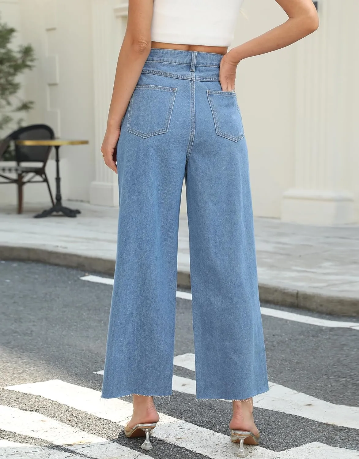 Ladyful Womens Straight Leg Pearl Jeans Baggy High Waisted Jeans Casual Boyfriend Bootcut Sparkly Denim Pant Trouser
