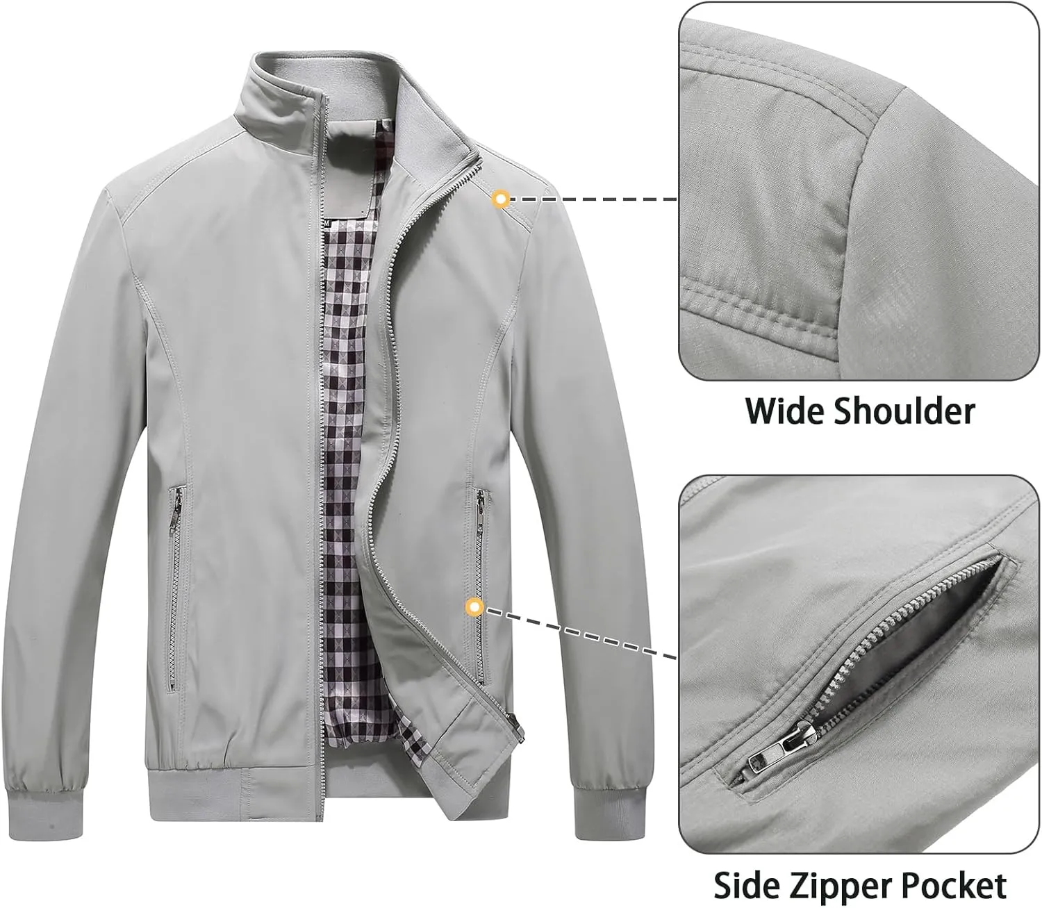 Lamgool Mens Lightweight Jackets Light Windbreaker Casual Flight Jackets Spring Fall Active Coat Outwear