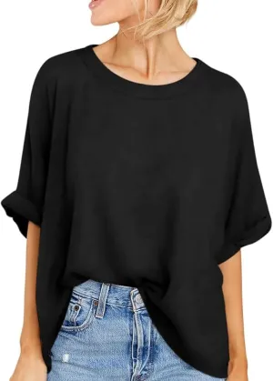 Langwyqu Womens Tops Oversized Tshirts Summer Short Sleeve T Shirts Casual Loose Fit Basic Tees