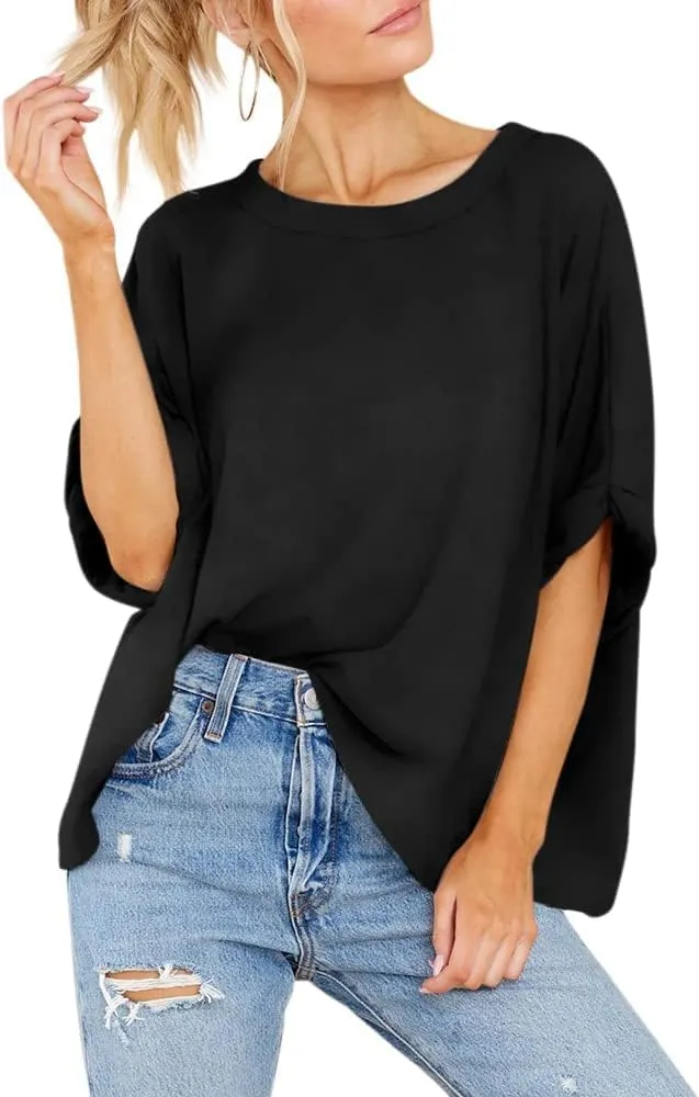Langwyqu Womens Tops Oversized Tshirts Summer Short Sleeve T Shirts Casual Loose Fit Basic Tees