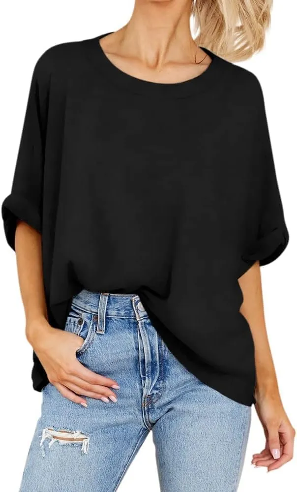 Langwyqu Womens Tops Oversized Tshirts Summer Short Sleeve T Shirts Casual Loose Fit Basic Tees