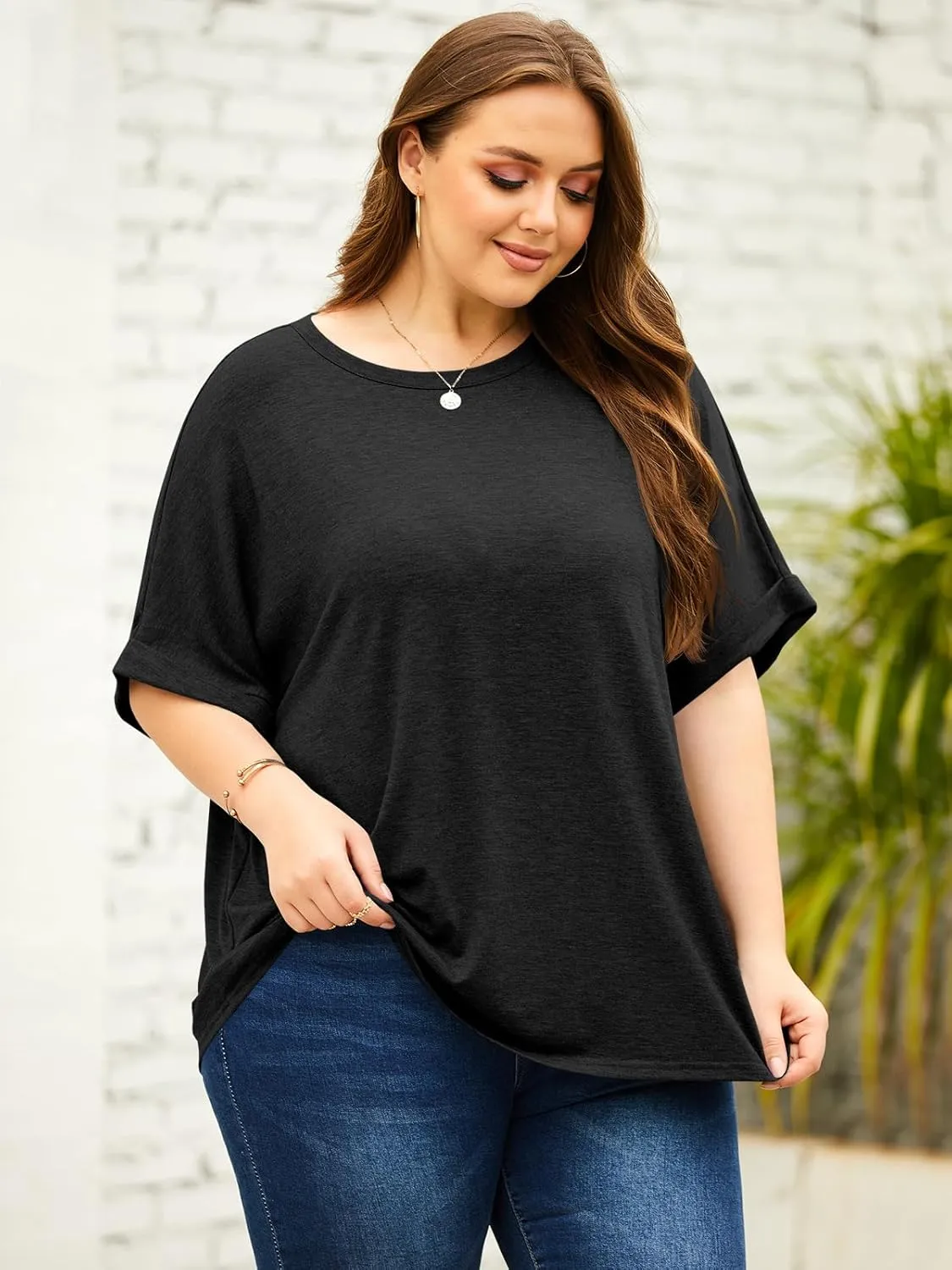 Langwyqu Womens Tops Oversized Tshirts Summer Short Sleeve T Shirts Casual Loose Fit Basic Tees