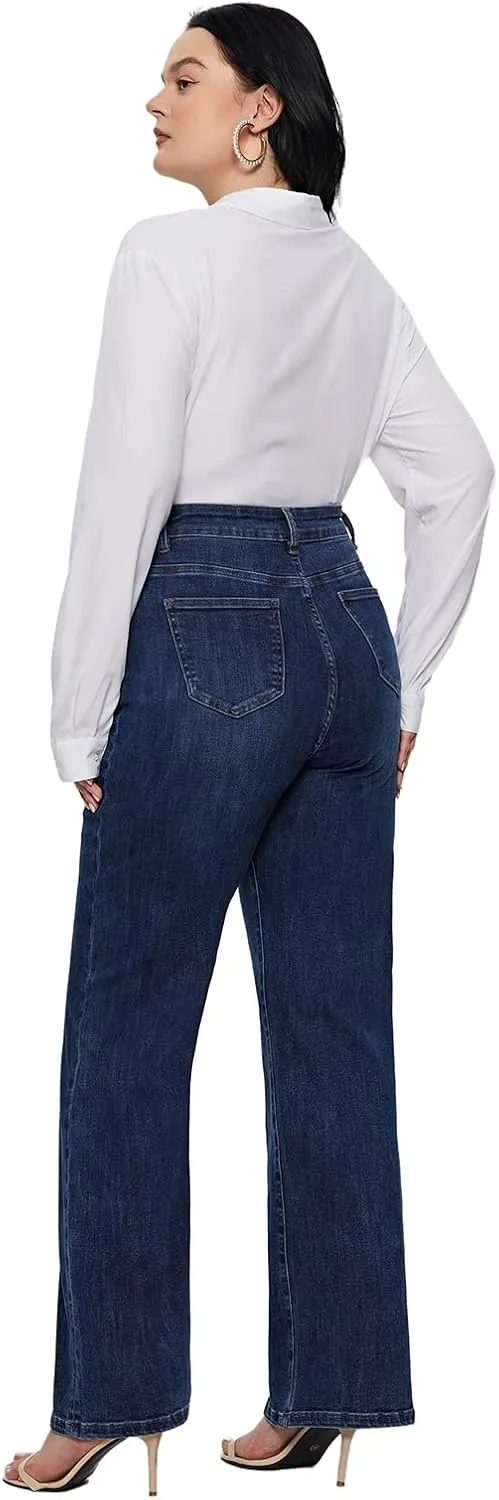 LEIJIJEANS Plus Size Baggy Jeans for Women Wide Leg Women Jeans Full Length Mom High Waist Tall Loose Wide Leg Pants