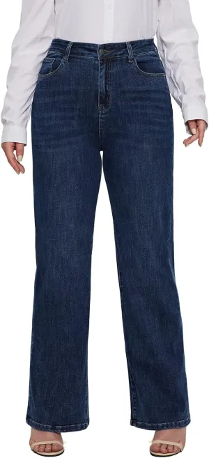 LEIJIJEANS Plus Size Baggy Jeans for Women Wide Leg Women Jeans Full Length Mom High Waist Tall Loose Wide Leg Pants