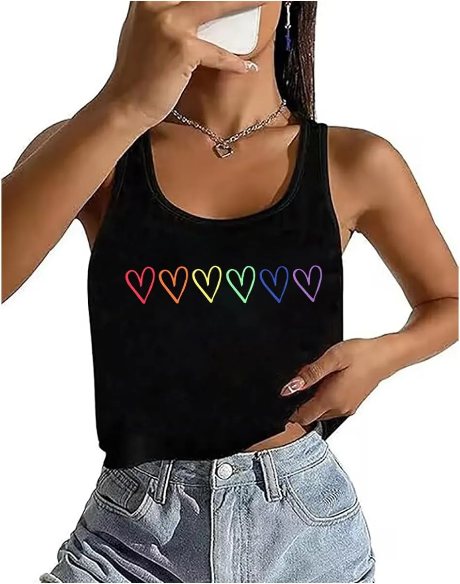 LGBT Crop Tank Tops Women Lesbian Rainbow Graphic Tees Proud Ally Tshirt Casual Sleeveless Gay Pride Crop Tops