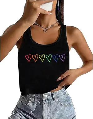 LGBT Crop Tank Tops Women Lesbian Rainbow Graphic Tees Proud Ally Tshirt Casual Sleeveless Gay Pride Crop Tops