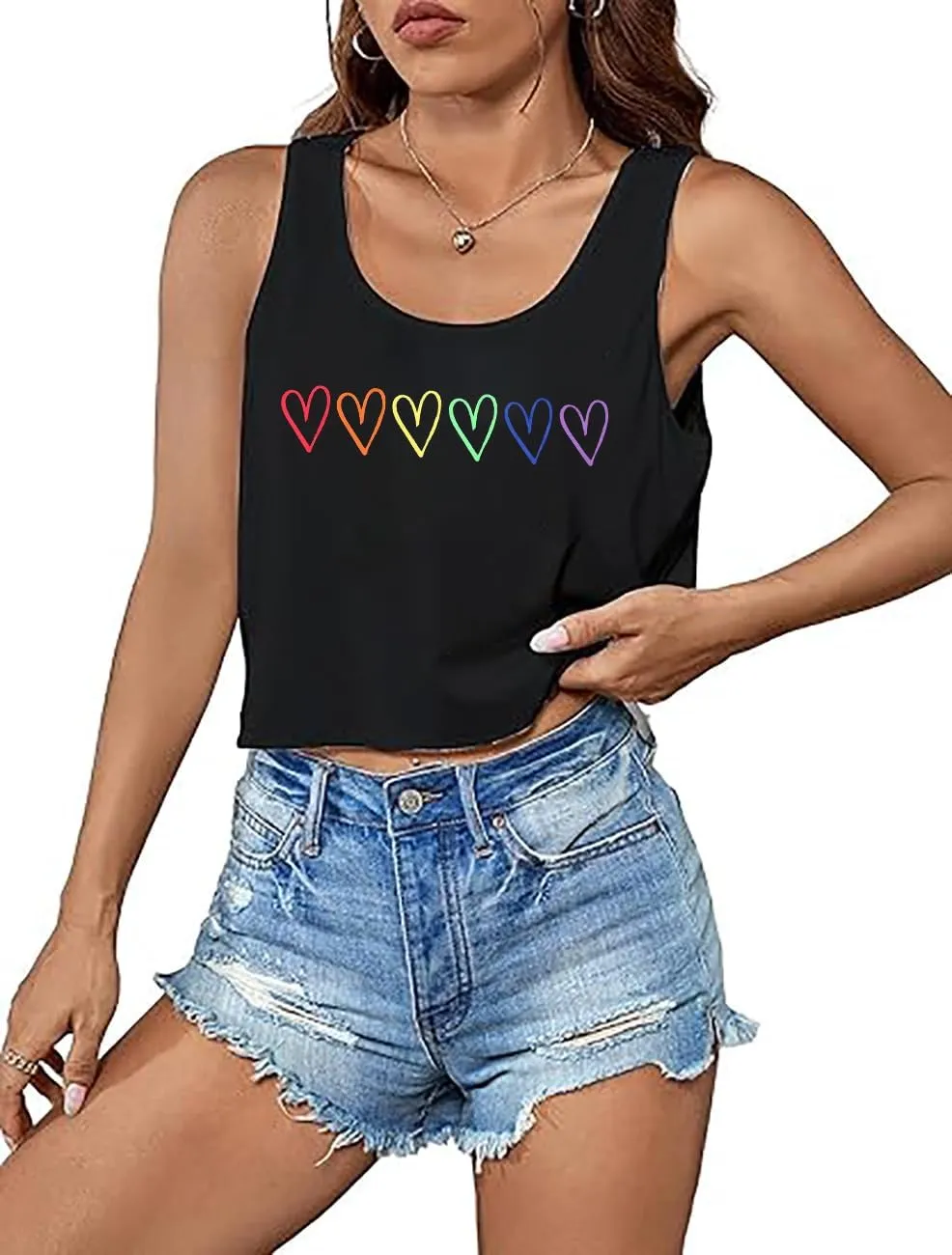 LGBT Crop Tank Tops Women Lesbian Rainbow Graphic Tees Proud Ally Tshirt Casual Sleeveless Gay Pride Crop Tops