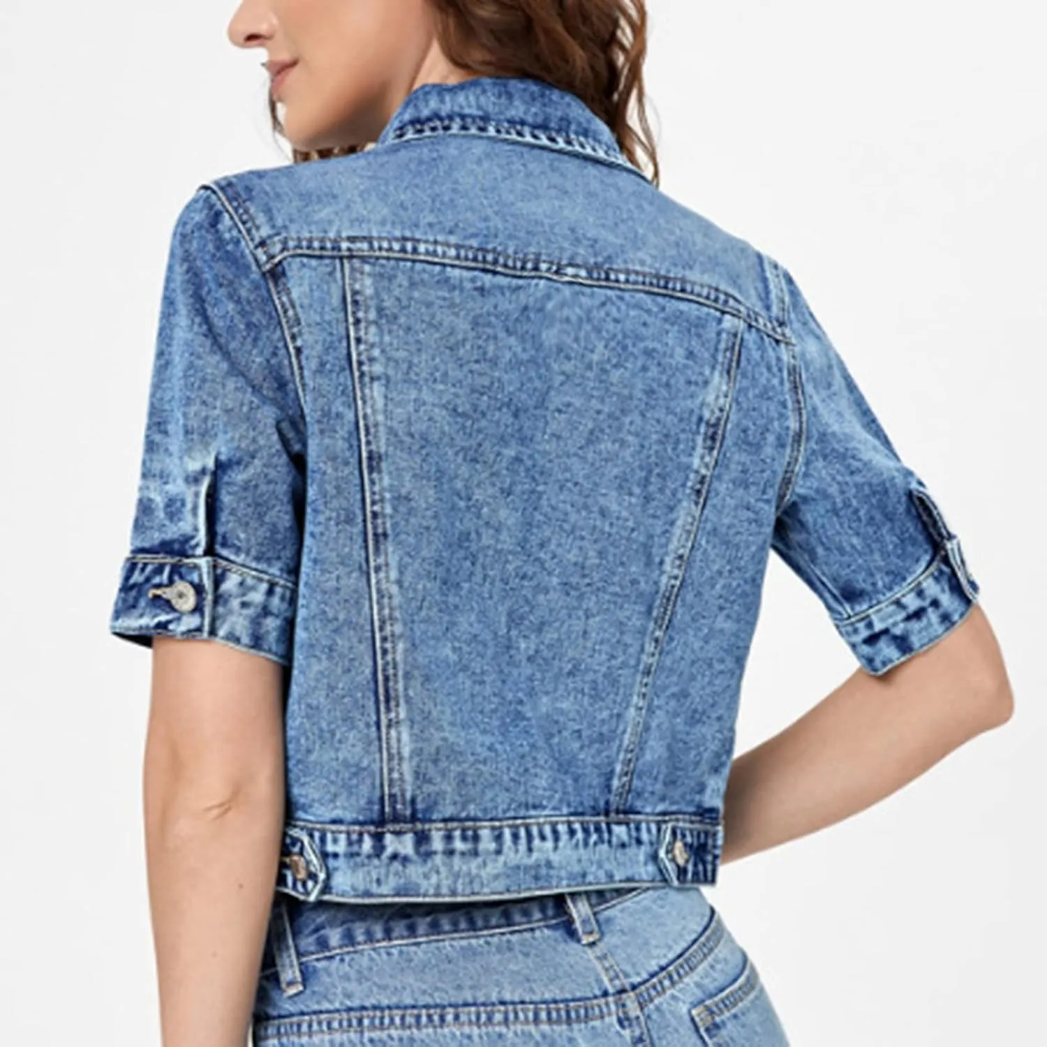 LifeShe Women's 3/4 Sleeve Short Denim Jacket Light Cropped Jean Jackets Coats
