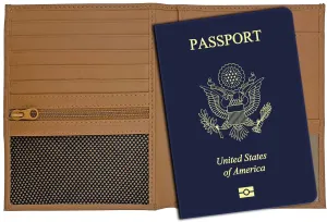 Light Brown RFID Genuine Leather Passport Wallet
