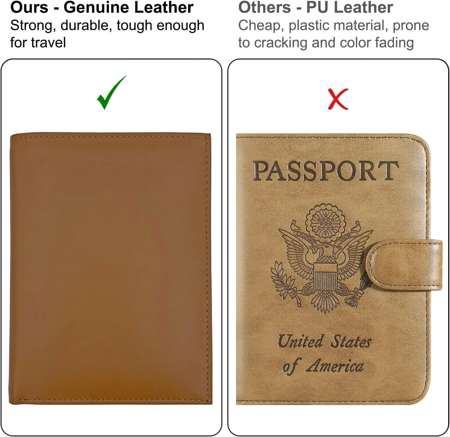 Light Brown RFID Genuine Leather Passport Wallet