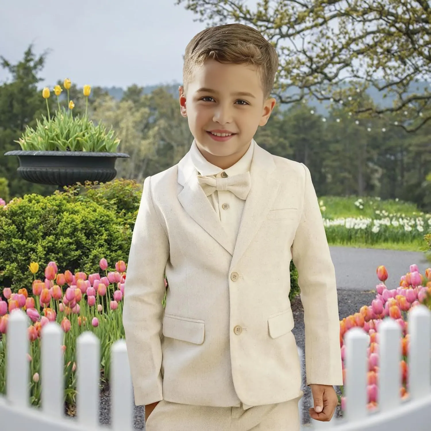 Linen Boys Suit Beach Wedding Suit Summer Slim Fit 2 Pieces Kids Light Weight Linen Suit Jacket Vest Pant