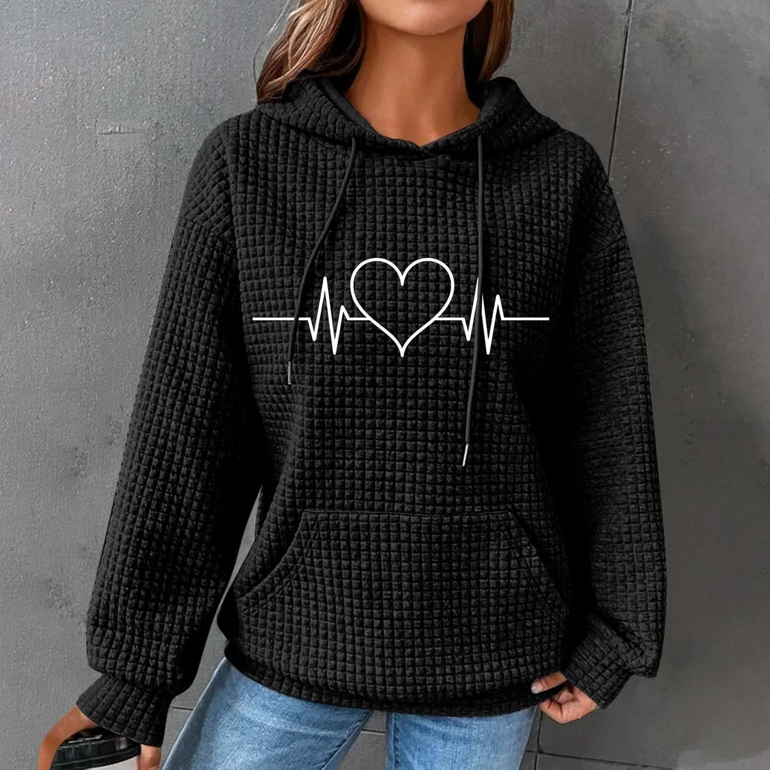 Long Sleeve Printed Oversized Hoodies Sweatshirts for Women Winter Crew Neck Long Sleeve Pullover Teen Tops Clothes