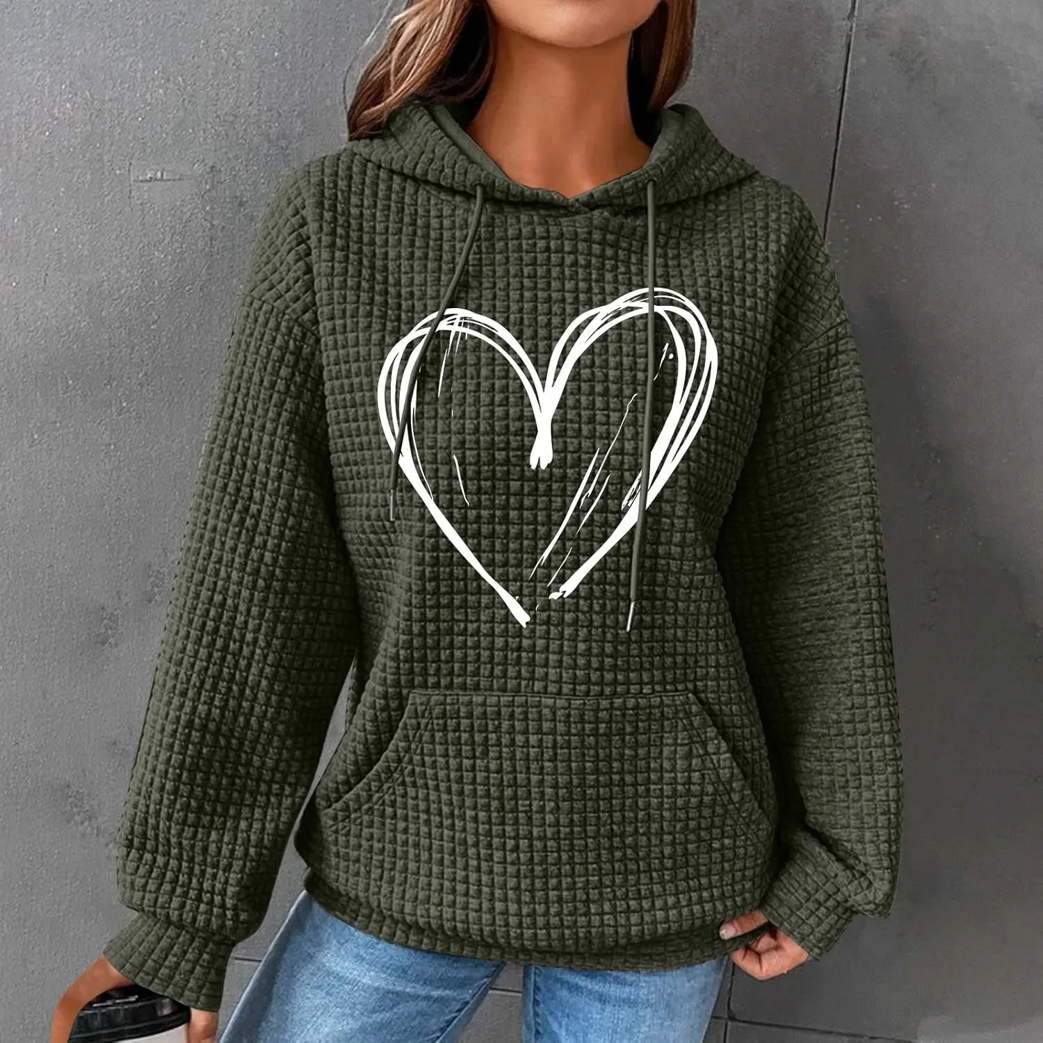 Long Sleeve Printed Oversized Hoodies Sweatshirts for Women Winter Crew Neck Long Sleeve Pullover Teen Tops Clothes