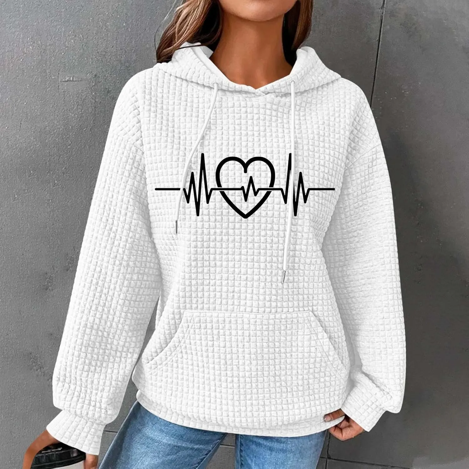Long Sleeve Printed Oversized Hoodies Sweatshirts for Women Winter Crew Neck Long Sleeve Pullover Teen Tops Clothes