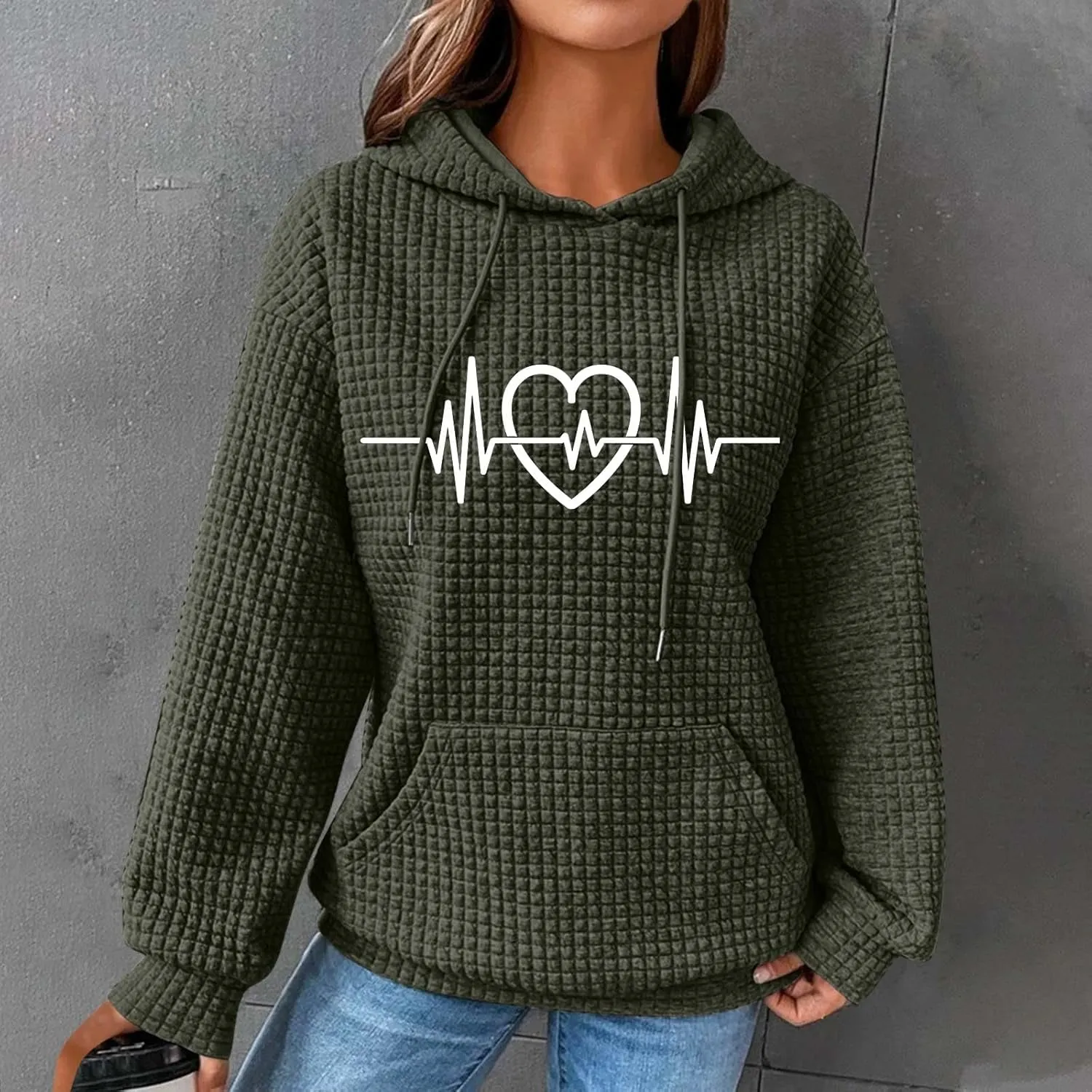 Long Sleeve Printed Oversized Hoodies Sweatshirts for Women Winter Crew Neck Long Sleeve Pullover Teen Tops Clothes