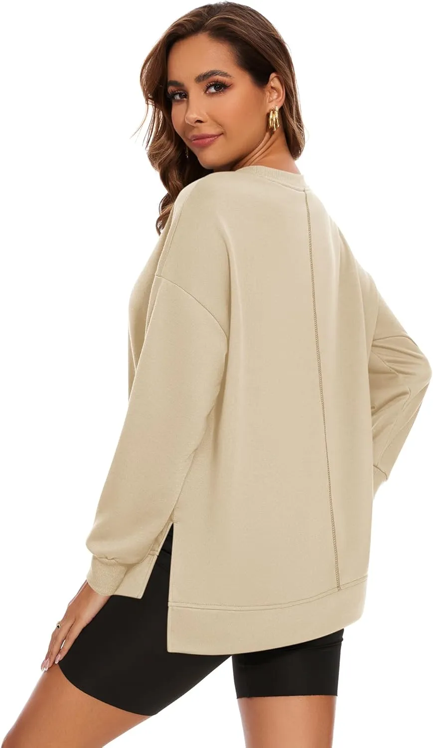 LUYAA Women's Casual Sweatshirts Oversized Crew Neck Pullover Tops Long Sleeve Fall Side Slit Clothes