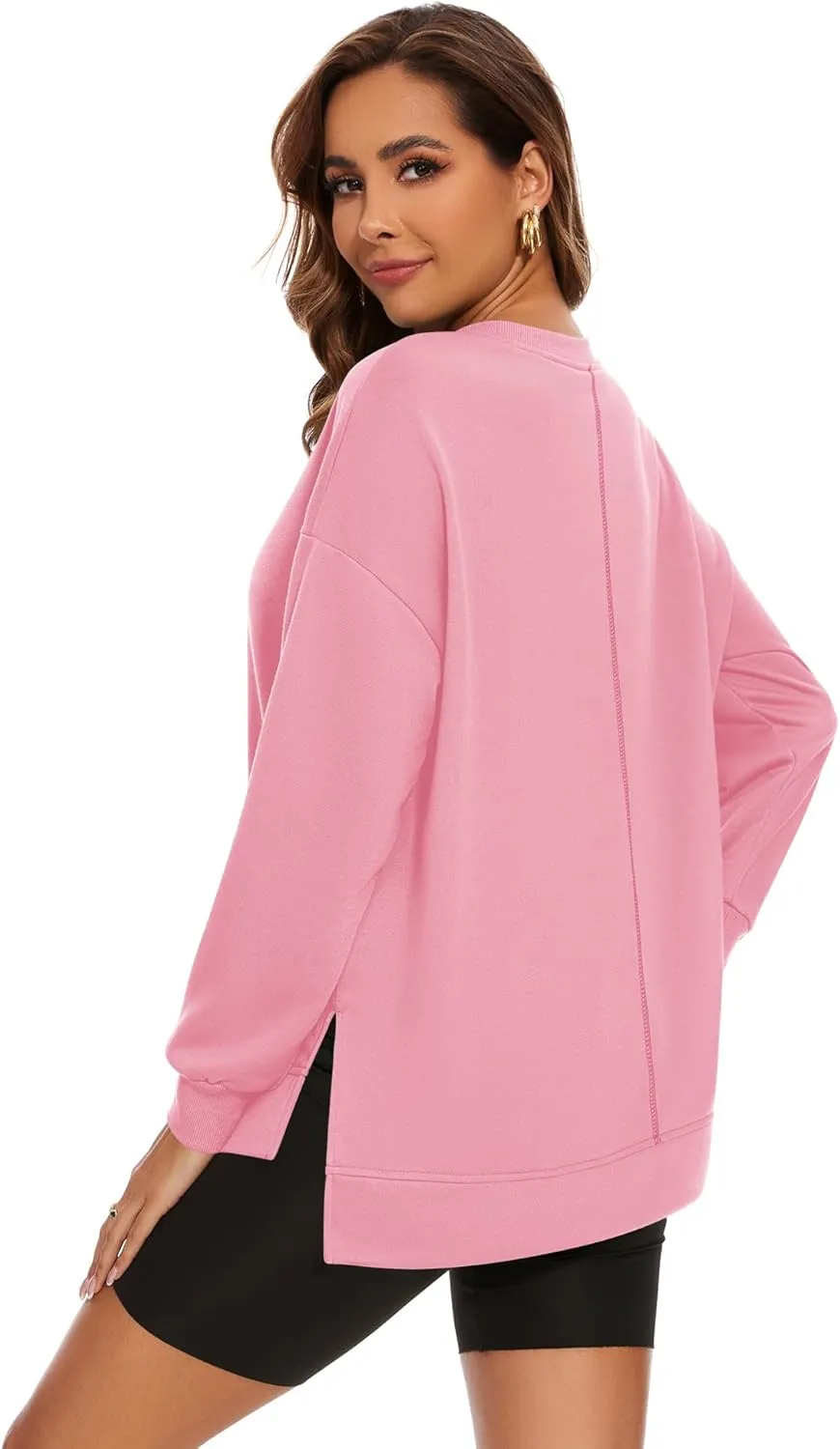 LUYAA Women's Casual Sweatshirts Oversized Crew Neck Pullover Tops Long Sleeve Fall Side Slit Clothes