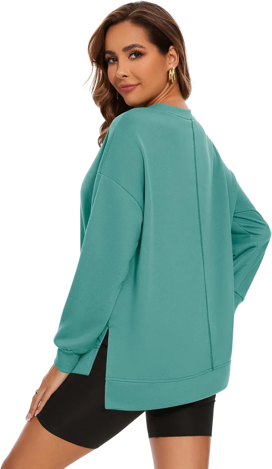 LUYAA Women's Casual Sweatshirts Oversized Crew Neck Pullover Tops Long Sleeve Fall Side Slit Clothes
