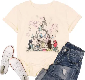 Magical Shirt for Women Castle Graphic Tee Magic Kingdom T Shirt Cute Holiday Vacation Shirt Short Sleeve Casual Tops