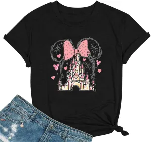 Magical Shirt for Women Castle Graphic Tee Magic Kingdom T Shirt Cute Holiday Vacation Shirt Short Sleeve Casual Tops