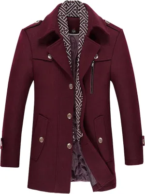 Maiyifu-GJ Men Stylish Scarf Single Breasted Wool Blend Coat Thick Winter Warm Slim Fit Coat Business Top Trench Overcoat