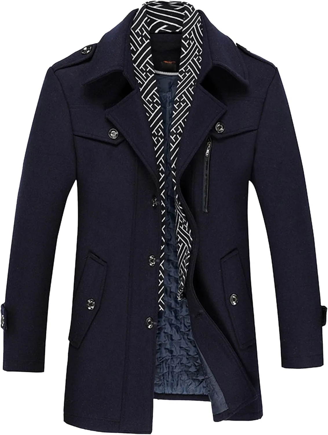 Maiyifu-GJ Men Stylish Scarf Single Breasted Wool Blend Coat Thick Winter Warm Slim Fit Coat Business Top Trench Overcoat