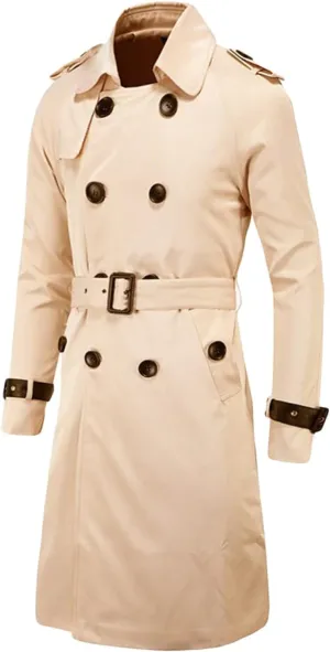 Maiyifu-GJ Men's Double Breasted Trench Coat Stylish Slim Fit Mid Long Belted Windbreaker Lapel Military Jacket with Belt