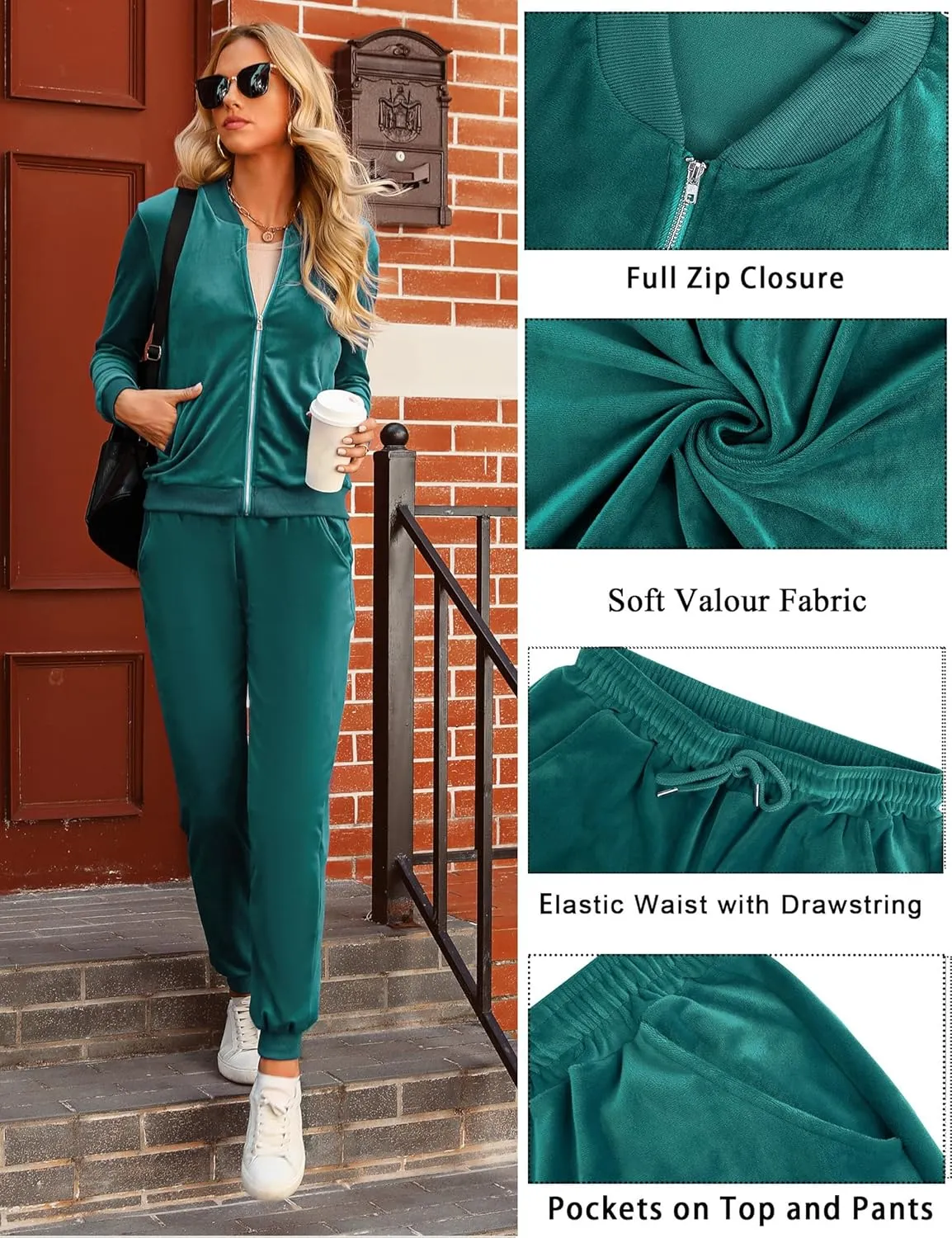 Marvmys Women's Velour Tracksuit Full Zip Up Sweatsuits Set 2 Piece Outfits Jogger Set