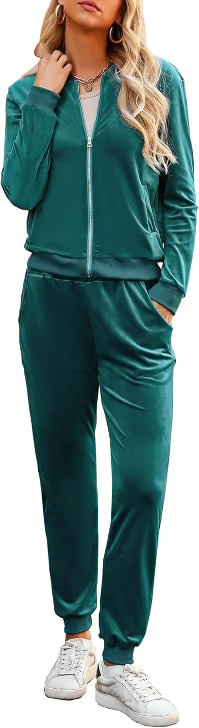 Marvmys Women's Velour Tracksuit Full Zip Up Sweatsuits Set 2 Piece Outfits Jogger Set