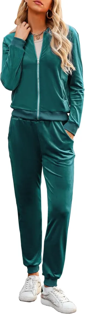 Marvmys Women's Velour Tracksuit Full Zip Up Sweatsuits Set 2 Piece Outfits Jogger Set
