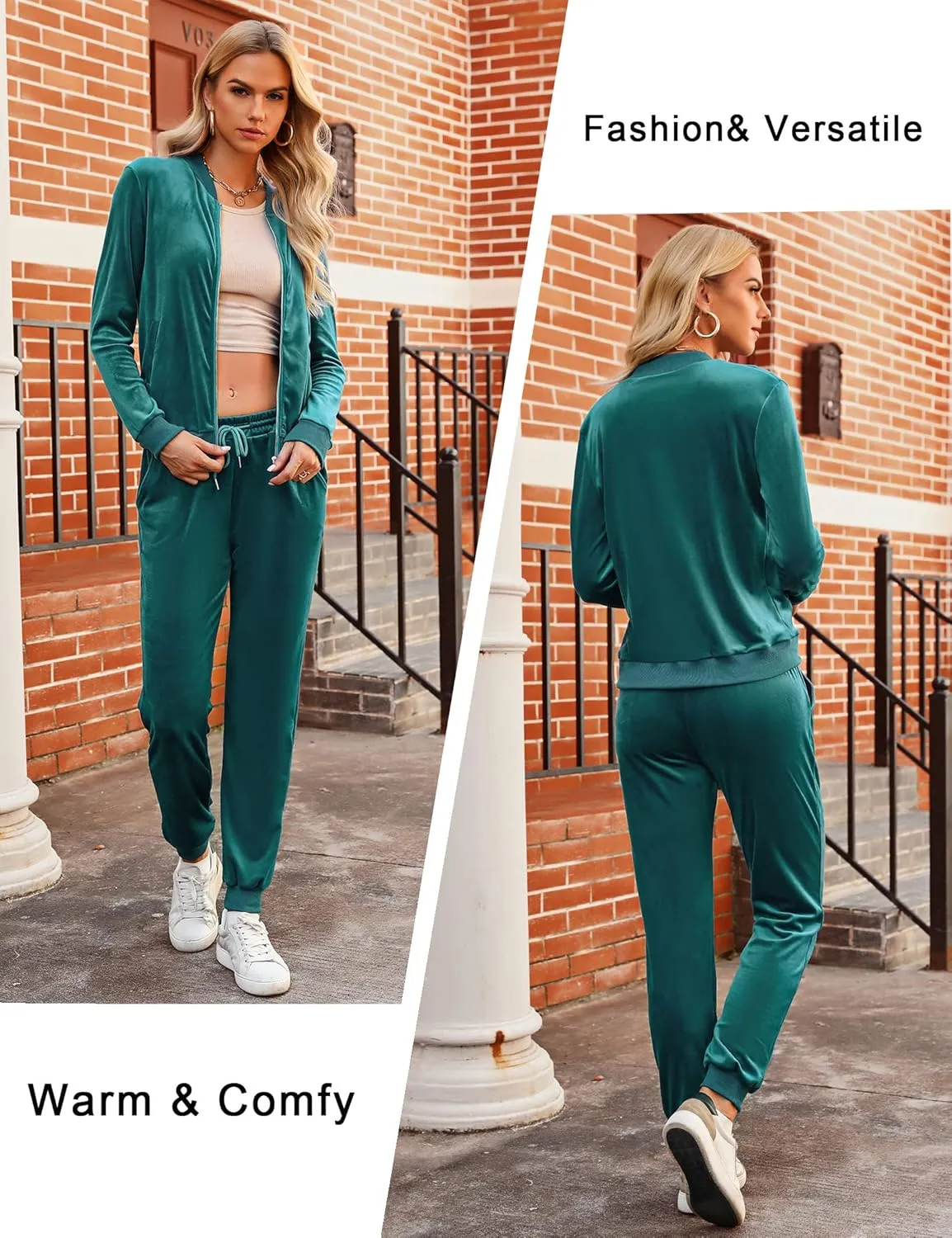 Marvmys Women's Velour Tracksuit Full Zip Up Sweatsuits Set 2 Piece Outfits Jogger Set