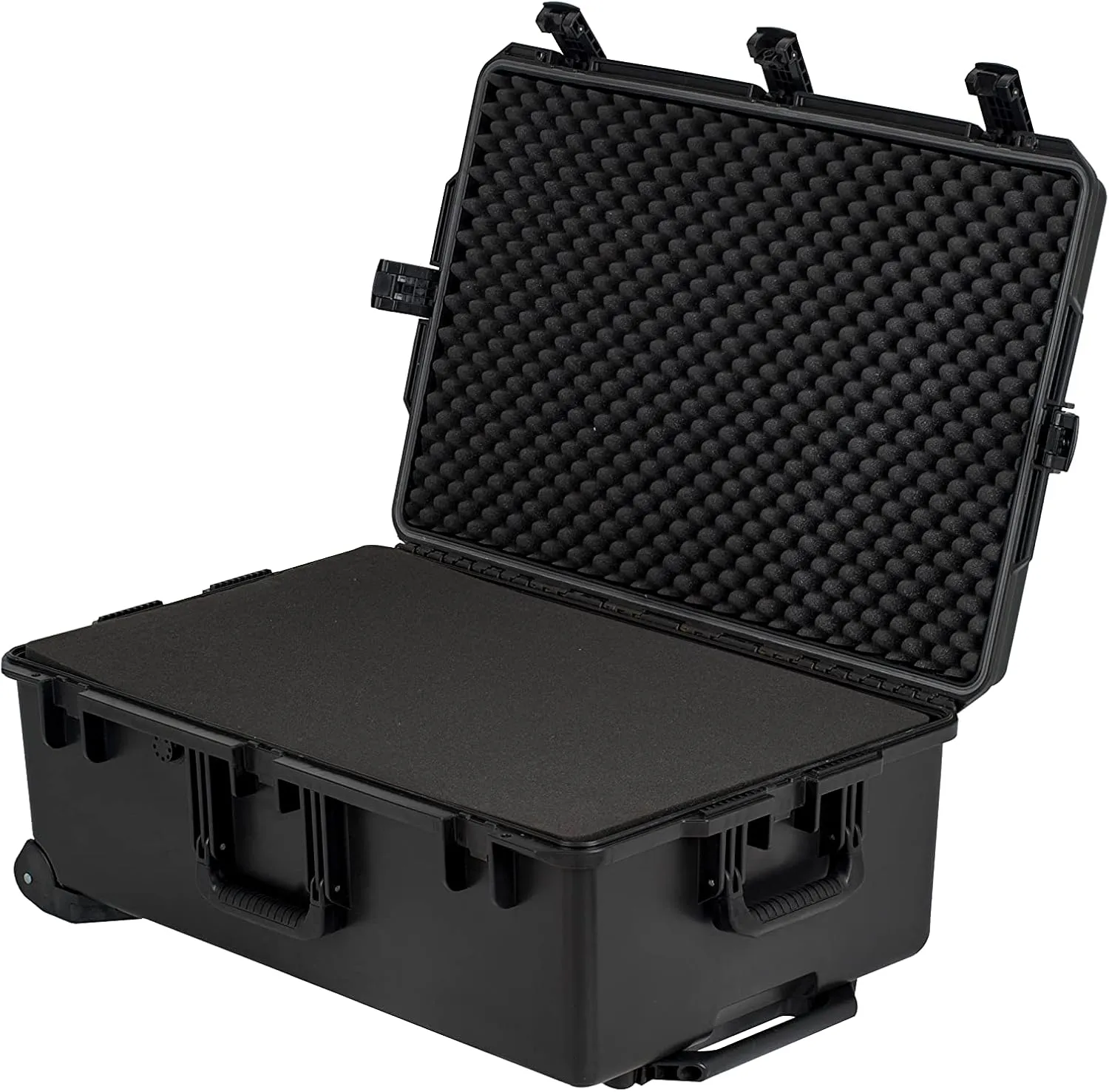 MEIJIA Portable All Weather Waterproof Camera Case,Customizable Fit Foam with Rolling Wheels and Retractable Pull Handle,31.3"X20.3"X12.25"