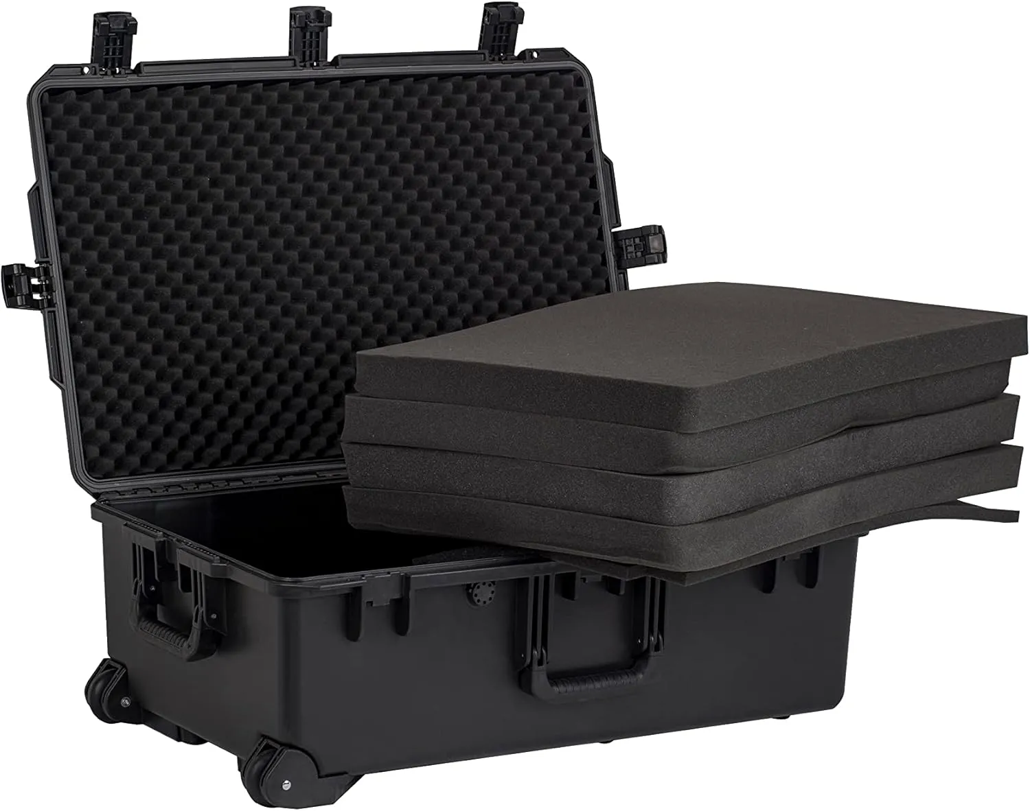 MEIJIA Portable All Weather Waterproof Camera Case,Customizable Fit Foam with Rolling Wheels and Retractable Pull Handle,31.3"X20.3"X12.25"