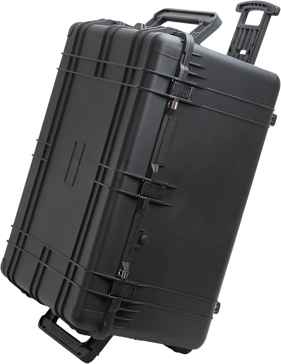 MEIJIA Portable Waterproof Protective Case,Hard Camera Case With Retractable Pull Handle And Rolling Wheels,Customizable Fit Foam Inserted,Elegant Black, 33.43"X28.39"X17.64"