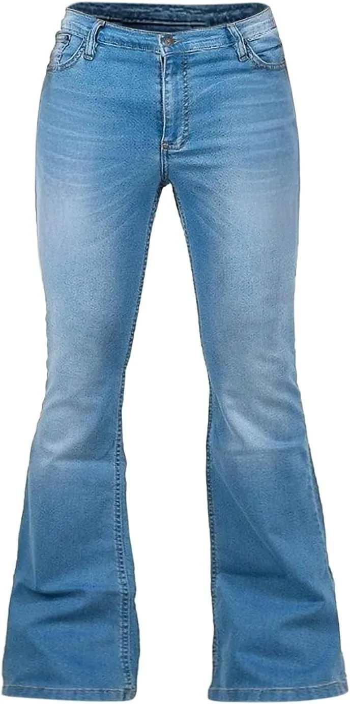 Men's Bell Bottom Jeans 60s 70s Outfits for Men,Mens Bell Bottoms Pants Flare Jeans Light Blue