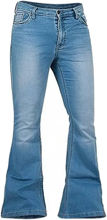 Men's Bell Bottom Jeans 60s 70s Outfits for Men,Mens Bell Bottoms Pants Flare Jeans Light Blue