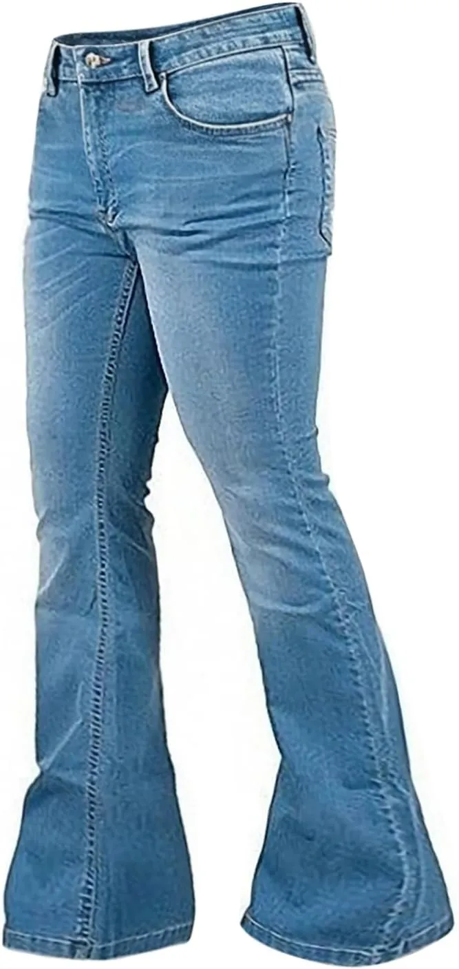 Men's Bell Bottom Jeans 60s 70s Outfits for Men,Mens Bell Bottoms Pants Flare Jeans Light Blue